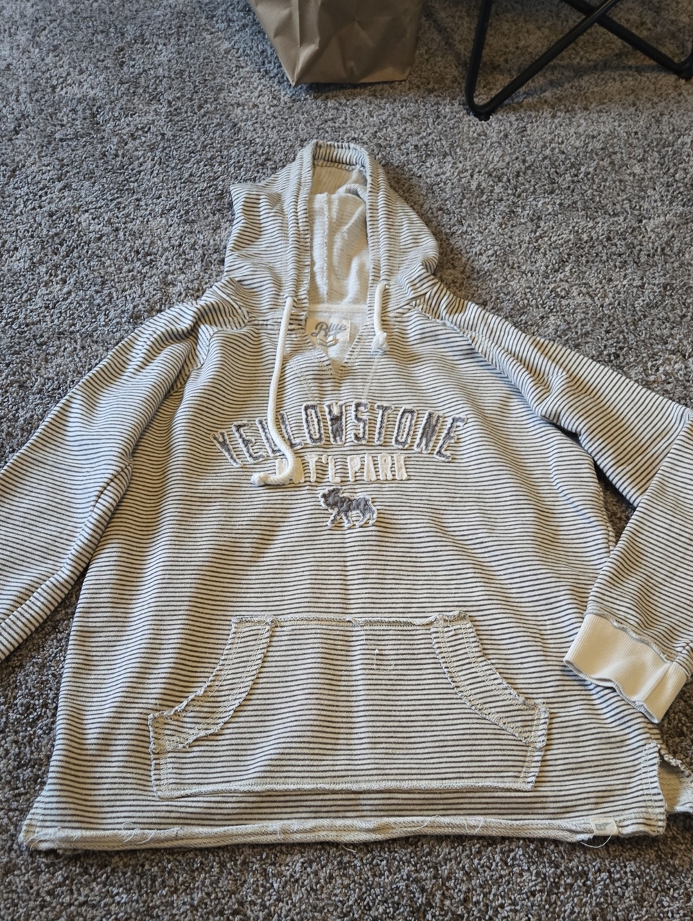 Striped Yellowstone National Park Pullover Hoodie - Cream & Charcoal
